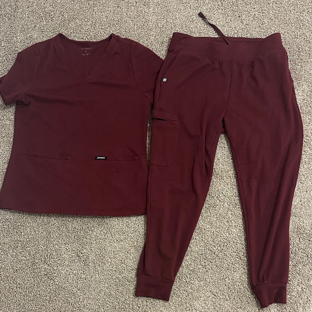 Maroon Medical Scrub Set - Top & Jogger Pants